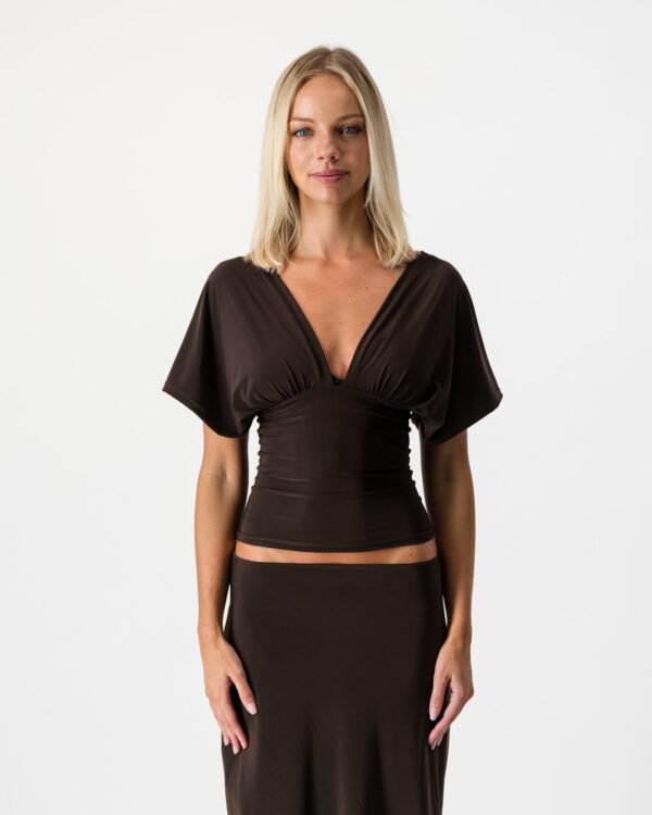 Gaia Ruched Top - Chocolate Brown (PRE ORDER)
