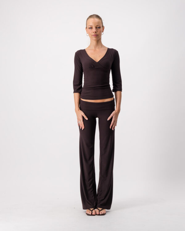 Isla Fold Over Pants - Chocolate Brown
